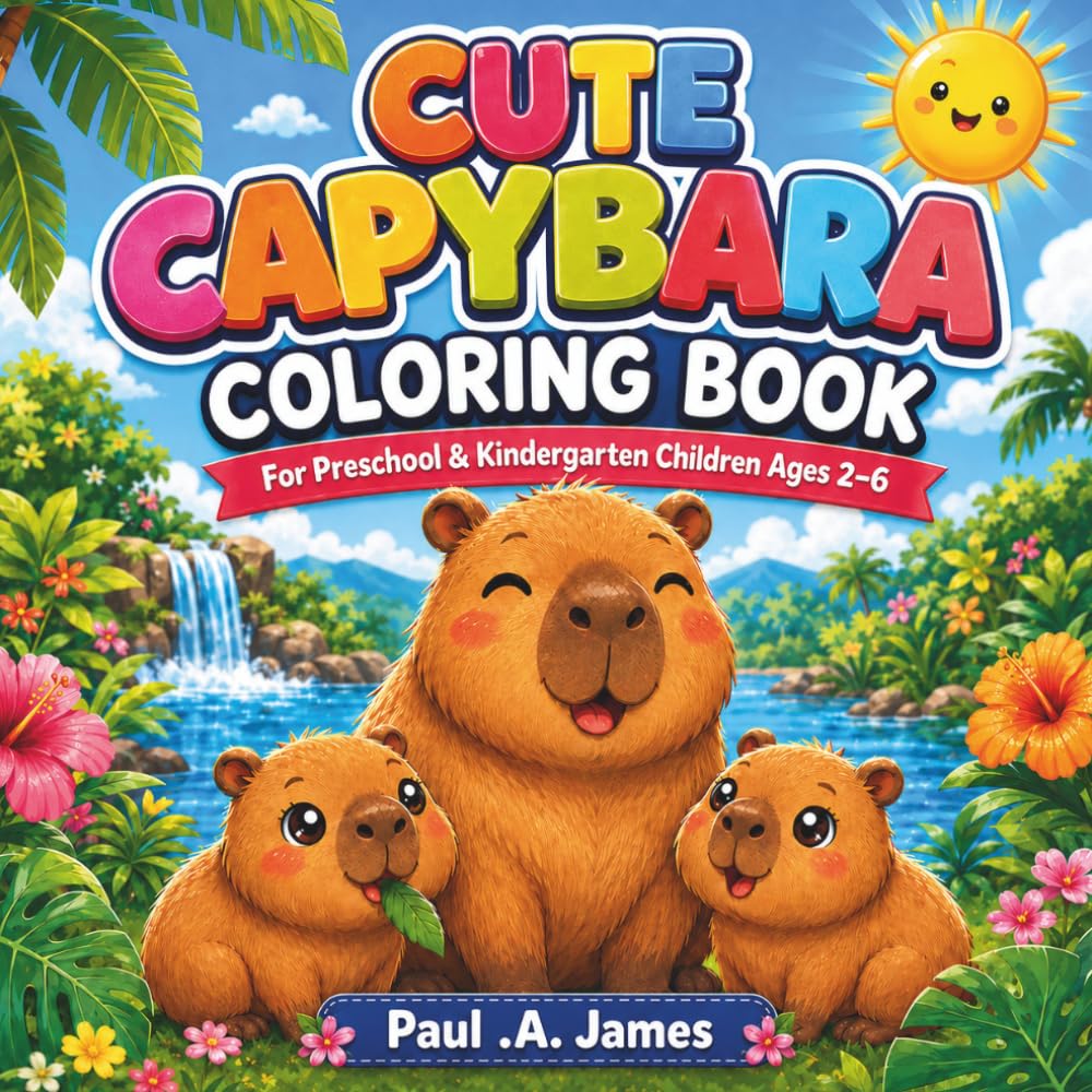CUTE CAPYBARA COLORING BOOK: FOR PRESCHOOL & KINDERGARTEN CHILDREN AGED 2-6 (PRESCHOOLERS COLORING)