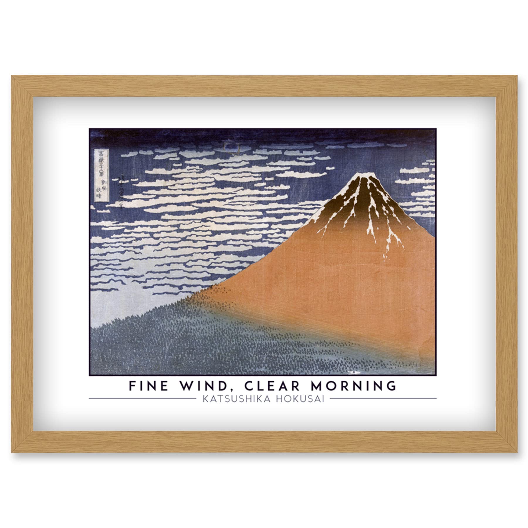 Katsushika Hokusai Fine Wind Clear Morning Framed Wall Art Print A4 Light Oak