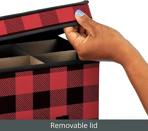 Miniatura 7 de mDesign Caja de almacenamiento cuadrada para envolver regalo y adornos con asas, contenedor de soporte para decoraciones de Navidad o vacaciones,