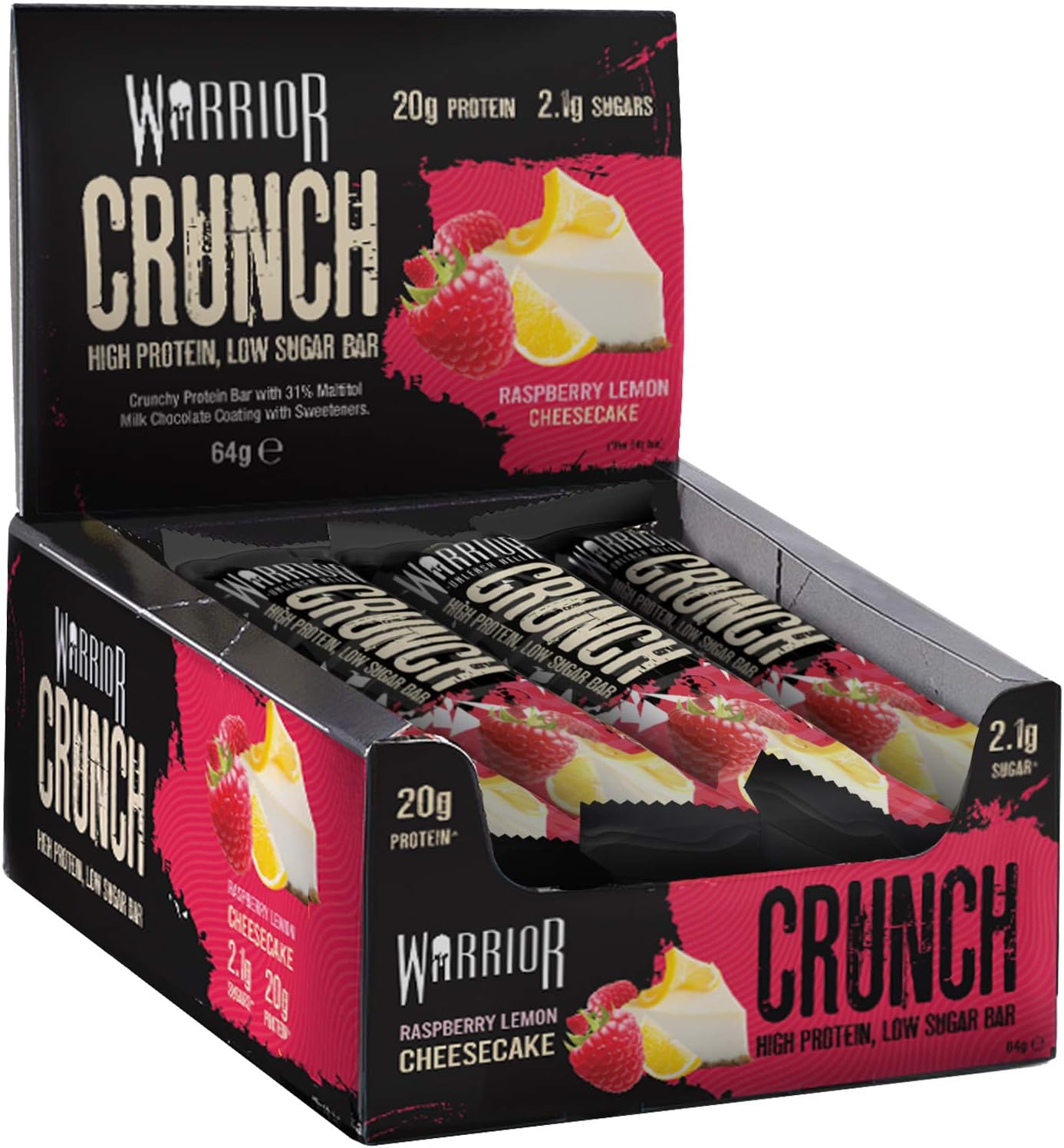Warrior CRUNCH High Protein Bars 20g Protein Each Raspberry Lemon