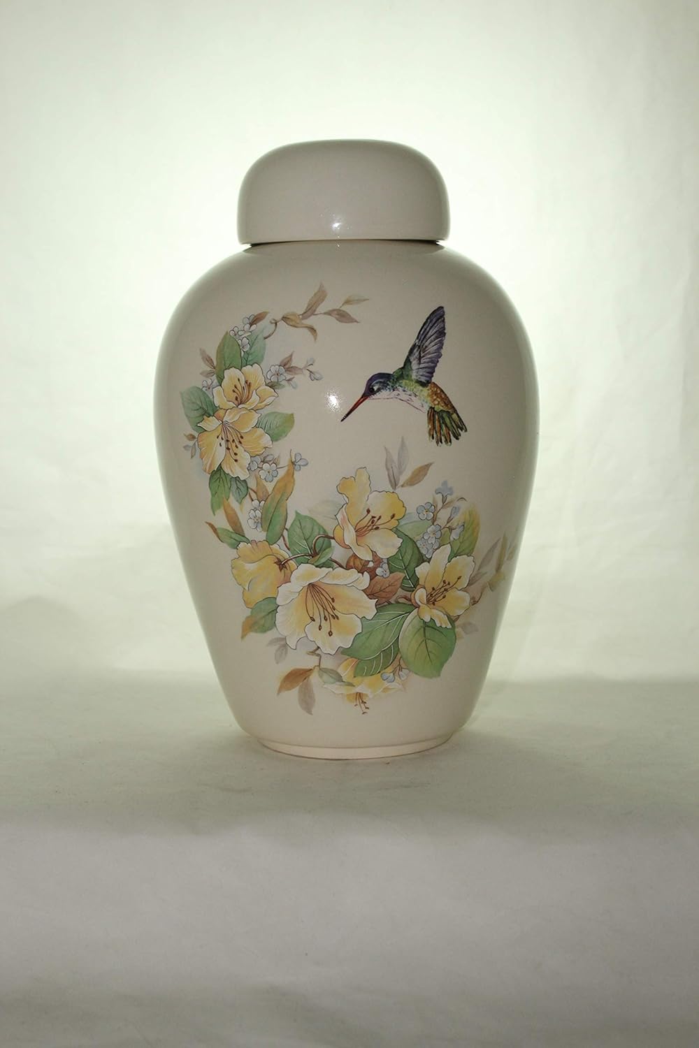 Hummingbird with Yellow Flowers - Funeral Urn - Cremation Urn for Human Ashes - Hand Made Pottery