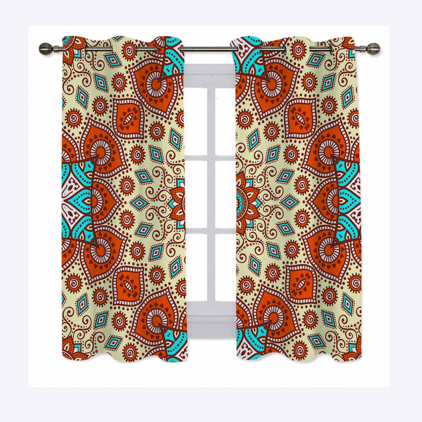 BRANII Blackout Curtains,Seamless Oriental Pattern Geometric Circle Element (4) Grommet Blackout Curtains for Bedroom and Living Room,(36 x 45 Inch)