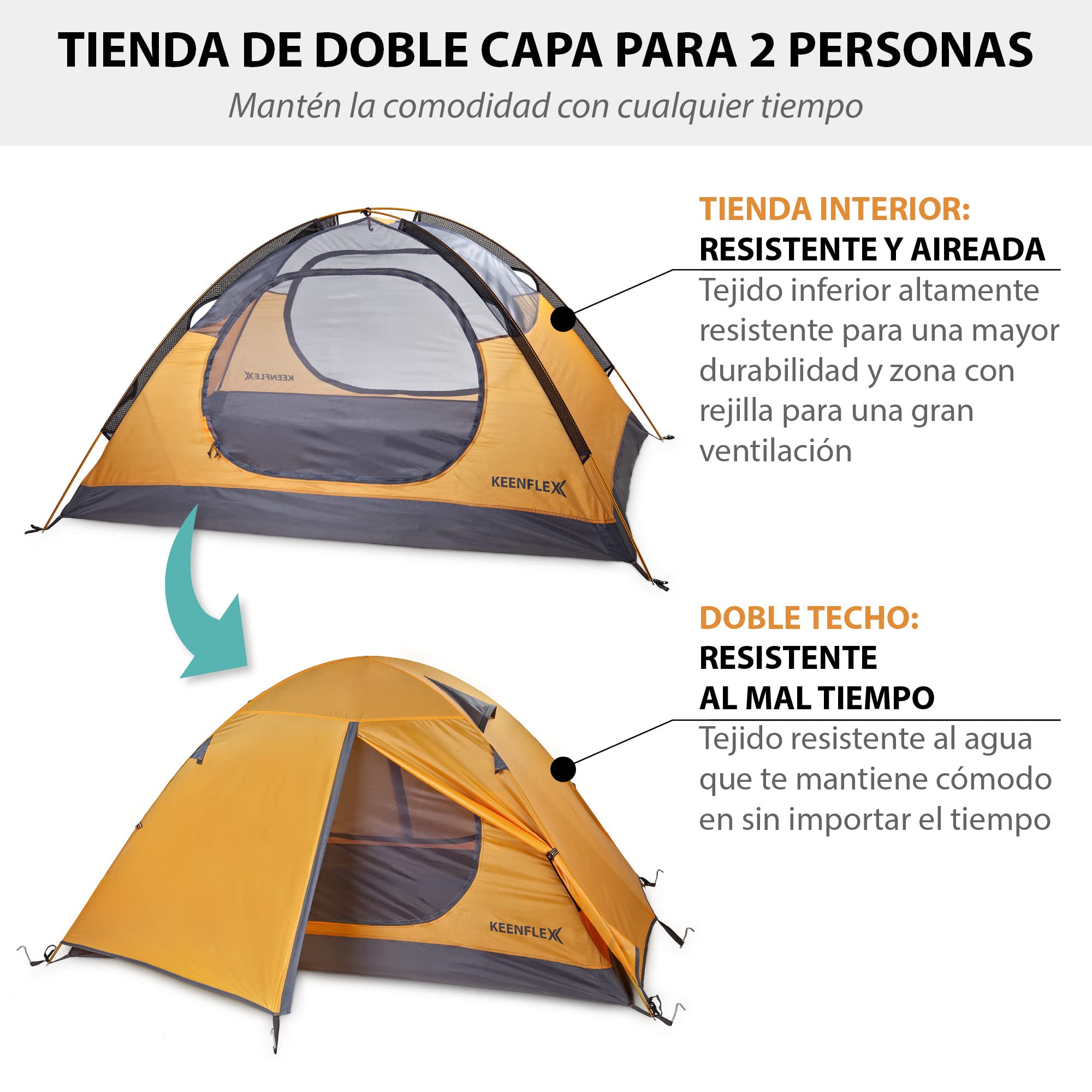 Tienda de campaña Ultraligera para 2 Personas 2300 g