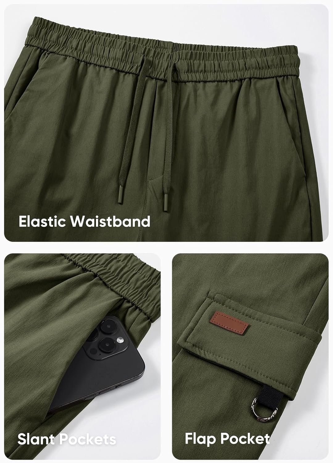 JMIERR Mens Cargo Pants Casual Lightweight Elastic Waist Drawstring Tapered Pant with Pockets - Image 5