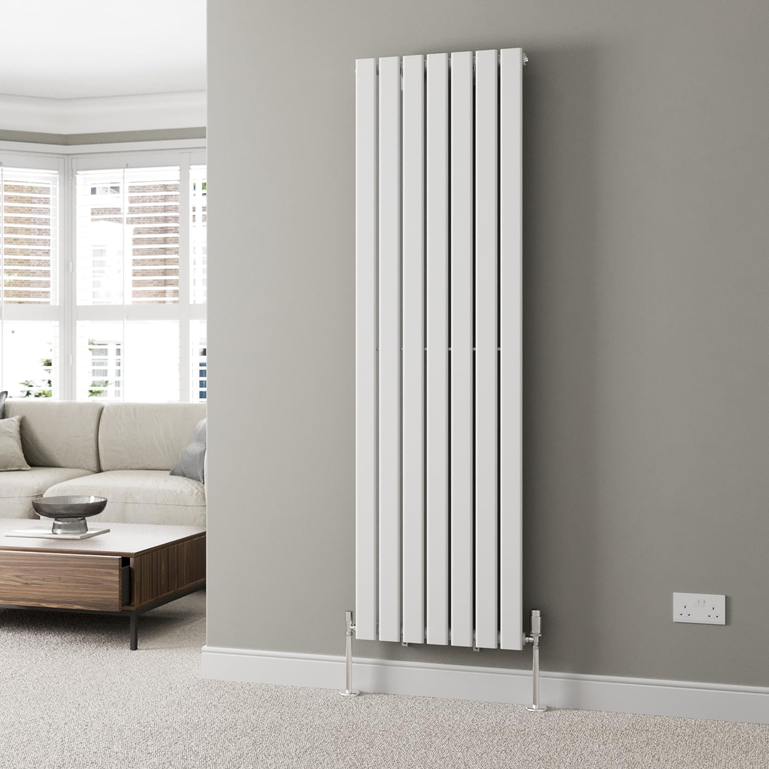 DuraTherm® 1800 x 528mm White Vertical Designer Radiator Single Column Flat Panel Modern Central Heating Panels Bathroom Radiators