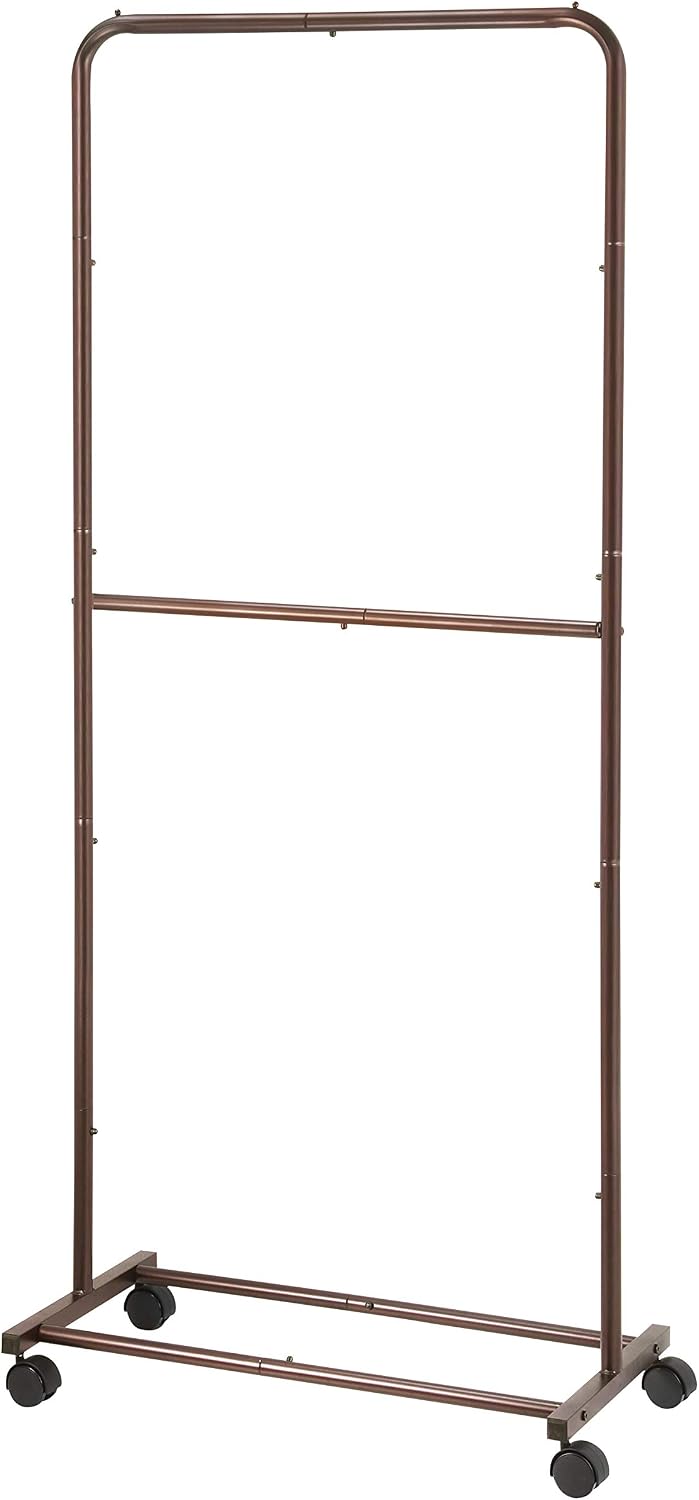Simple Trending Double Rod Clothing Garment Rack, Rolling Clothes Organizer on Wheels for Hanging Clothes, Bronze
