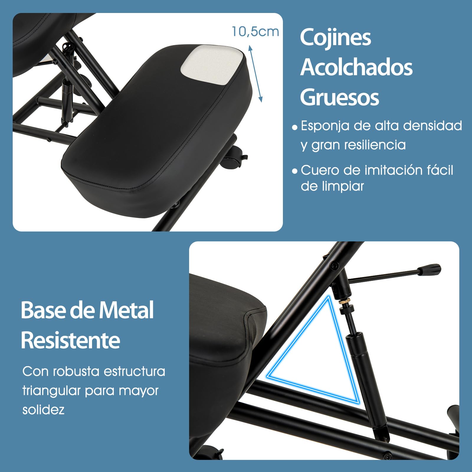 COSTWAY Silla Ergonómica Rodillas con Respaldo, Ajustable en Altura, Taburete Corrector de Postura con Asiento Inclinado, Silla Oficina con Ruedas Universales Bloqueables, 64,5-84,5 x 46 x 87-103 cm