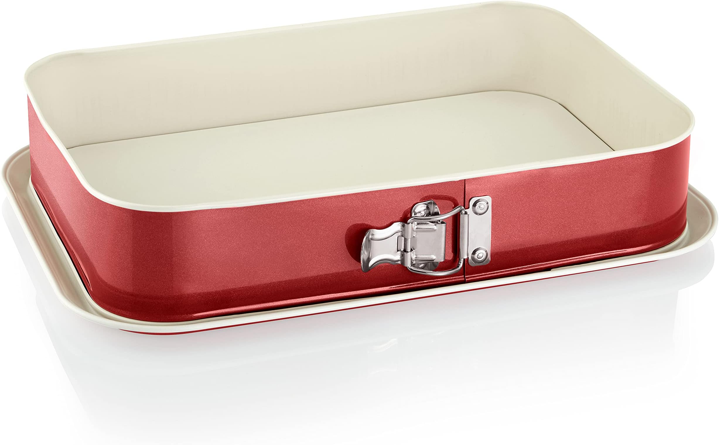 Grizzly, Springform Cake Tin, Rectangular Baking Tin 14" x 9" (35 x 24 cm), Red and Cream, with