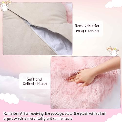 Miniatura 2 de Enhon 2 almohadas esponjosas de corazón de piel sintética en forma de corazón, almohadas de felpa suaves de 20 x 15.7 pulgadas, almohadas con