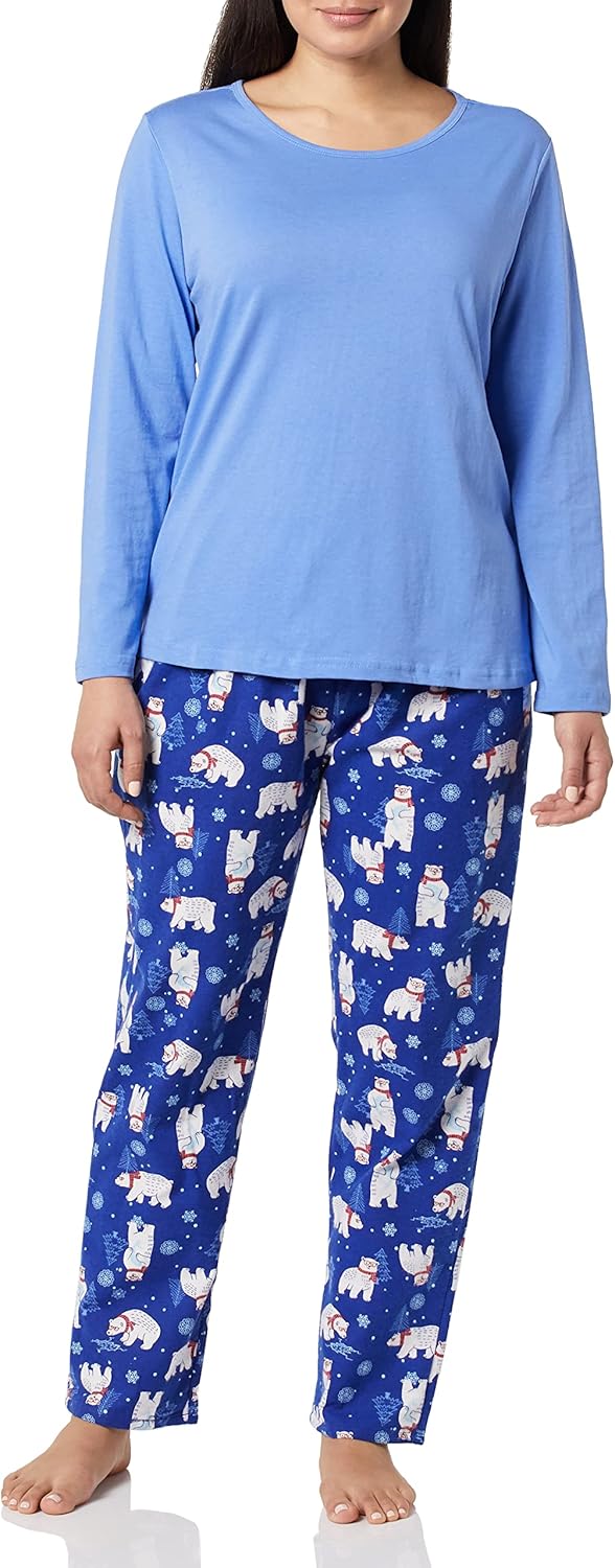AmeriMark Women’s 2-Piece Flannel Pajama Set Nightwear for Sleeping Long Sleeve Cotton Loungewear Top and PJ Pants Sleepwear