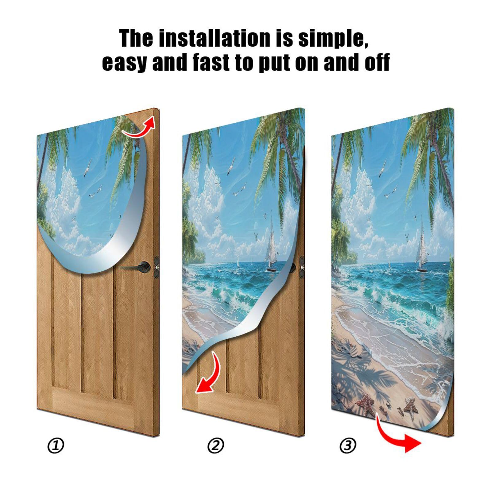FLildon Beautiful Beach Scene Door Cover Decoration, Holiday Party Accessory Porch Decor for Festive Ornament Room Door Covers 35 x 79 Inch
