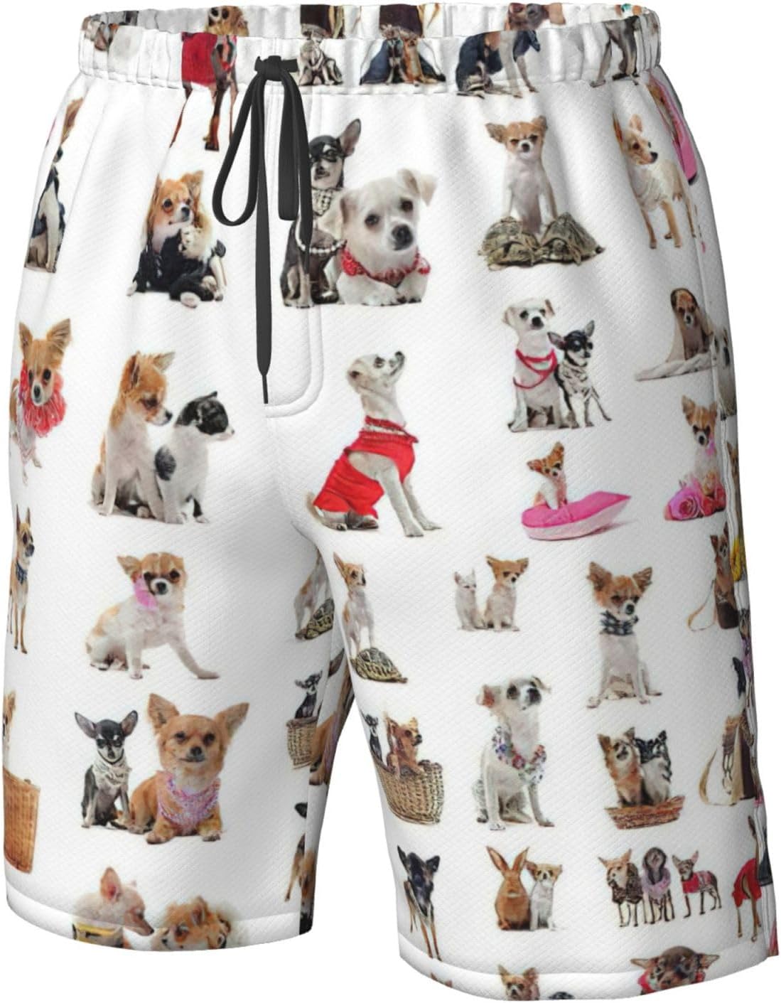 Cute Chihuahua Pug Pattern Print Mens Beach Pants Men's Novelty Swimtrunks Quick Dry Lining Beach Board Shorts S-3XL