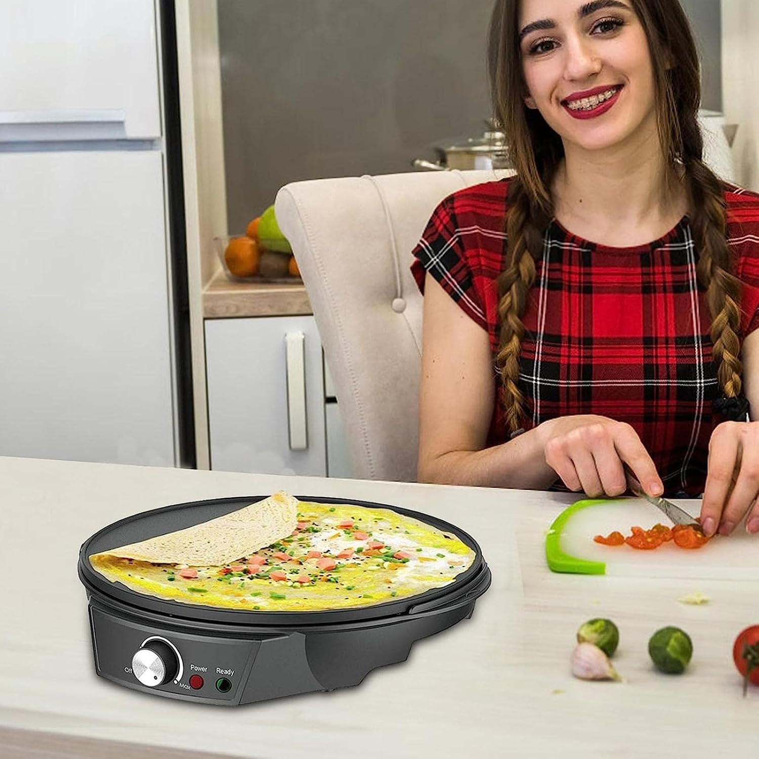 1200W Crepe Maker, 110V/220V Pancake & Crepe Maker with 30cm Iron Plate Non-Stick 30 * 8CM, Crepe Griddle Machine for Making Crepes, Pancakes, Eggs, Omelets