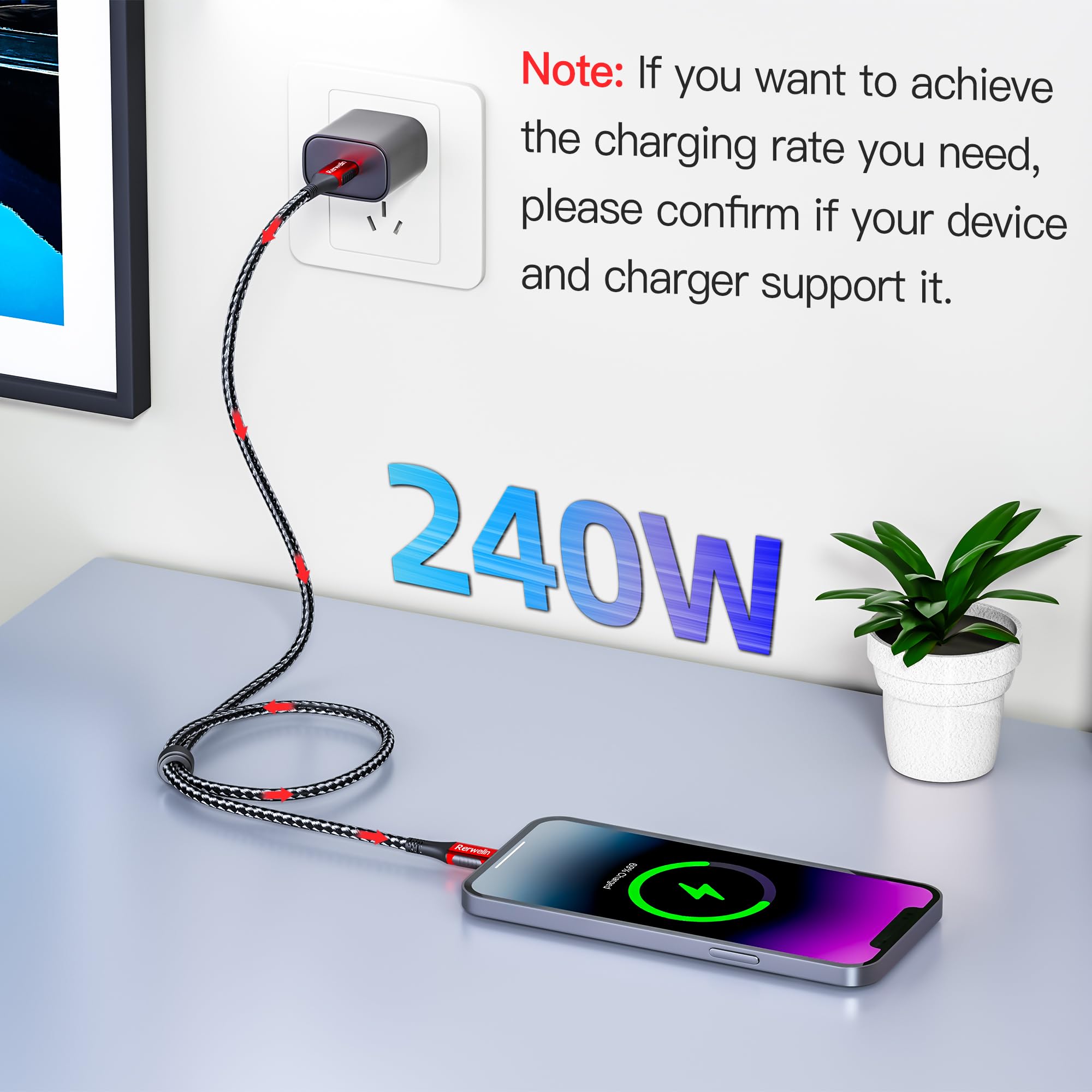 Gecertificeerde USB4-kabel met Thunderbolt 4-kabel 0,5 m, 240 W PD3.1 USB‑C geweven oplaadkabel 40 Gbps datakabel 8K @60Hz HDR, voor iPhone 15 Pro/Max, MacBook, laptops, monitor, docking-station en