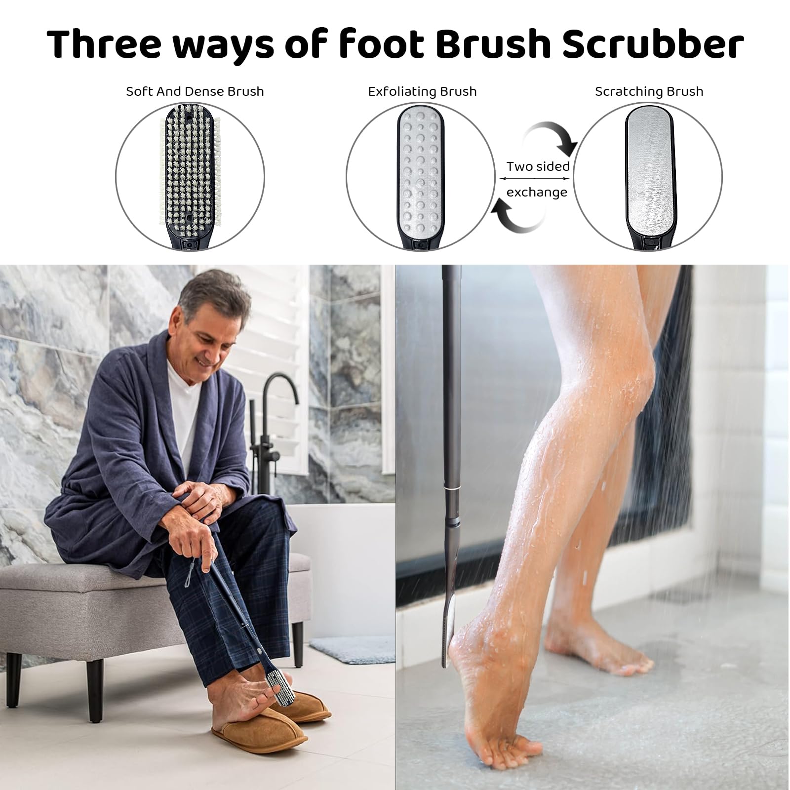 Brosse de Nettoyage pour les Orteils, Brosse Télescopique pour Pieds de Douche, Brosse de Douche pour Pieds pour un Nettoyage en Profondeur et l'Exfoliation pour Femmes, Hommes et Personnes Âgées