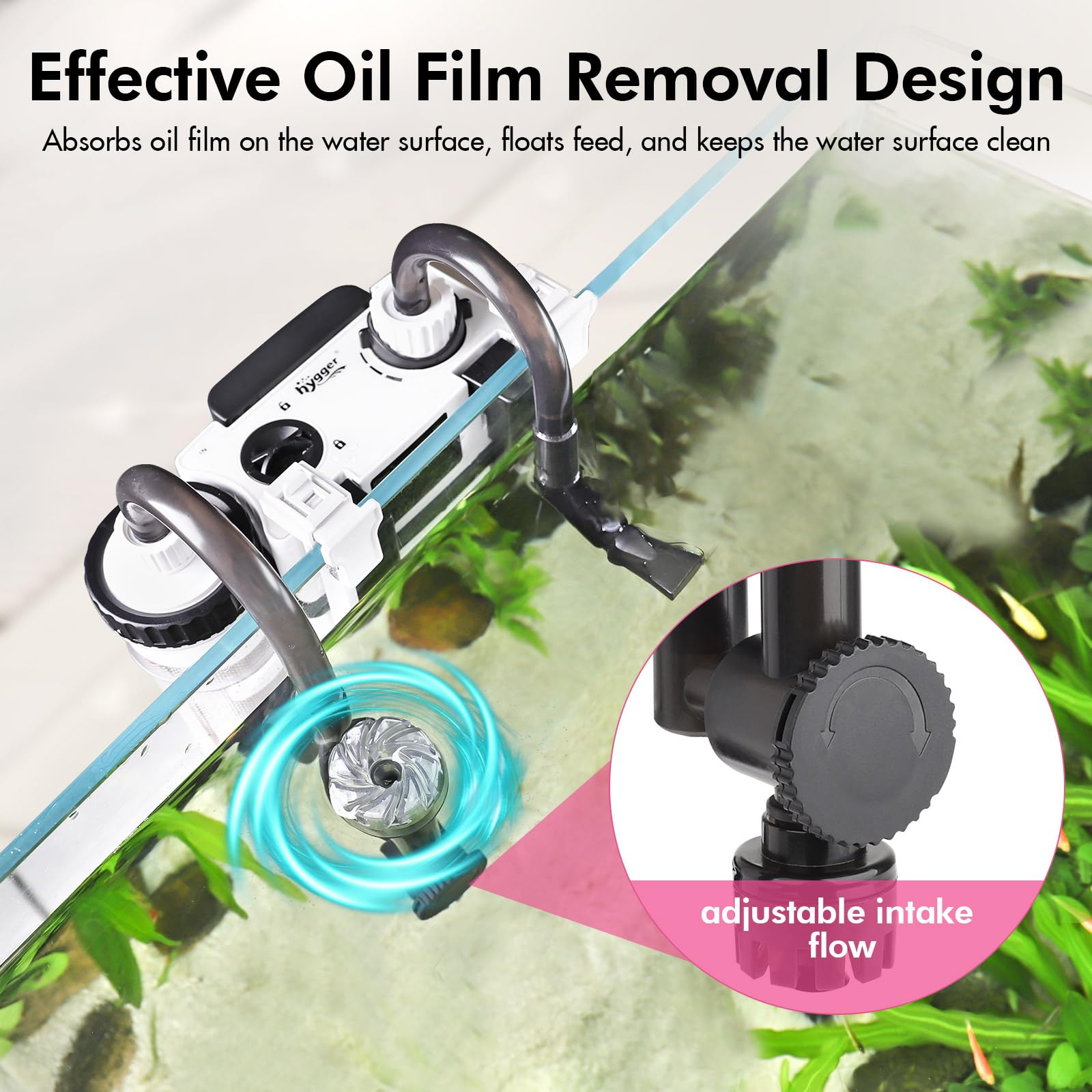 hygger Hang on Back Filtre, Silencieux Fish Tank Filter pour Aquarium, 600L/H 8W Débit Eau Réglable Aquarium Filtre for 56-113L Tanks