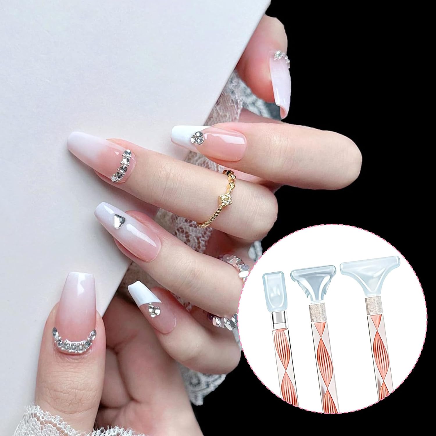 Rhinestone Pickup Tool Set:3Pcs Rhinestone Picker Handles Dual-Ended Rhinestones Applicator Dotting Tool Pen Shiny Diamond Dot Drill Pen for DIY Home Nail Salon