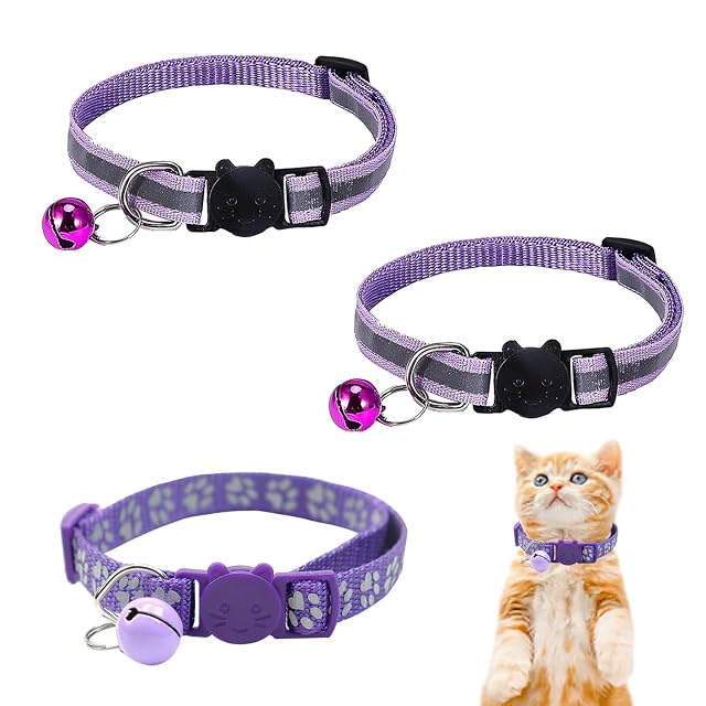 Collar de campana de gato morado, collar de gato ajustable, collar para gato con campana