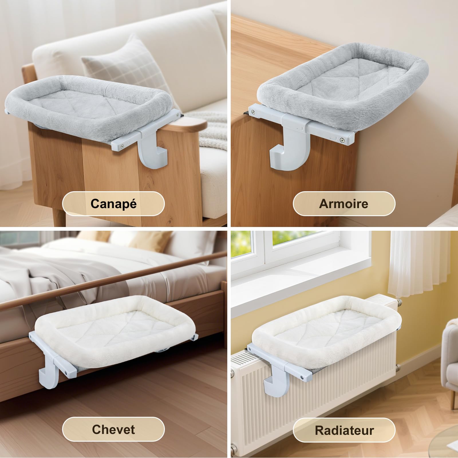 GUUSII HOME Hamac pour Chat Fenetre Panier Suspendu Chats Perchoir Lit Radiateur Etagere Transat Balcon Robuste Pas de Ventouse Facile à Monter et à déplacer Jusqu'à 18kg (Gris,M)