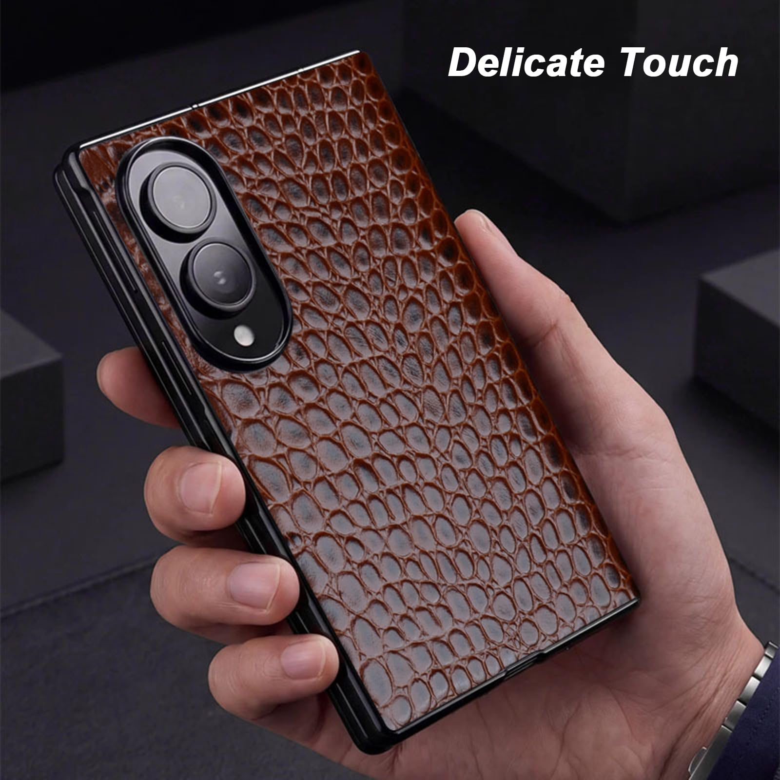 Prawdziwa skóra etui do Samsung Galaxy Z Fold 8, wzór krokodyla z klapką