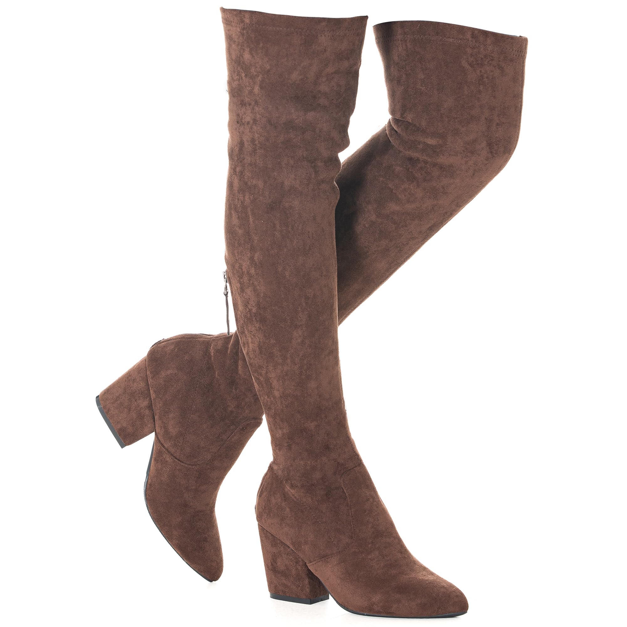 Mtzyoa Thigh High Block Heel Boot Women Pointed Toe Stretch Over The Knee Boots