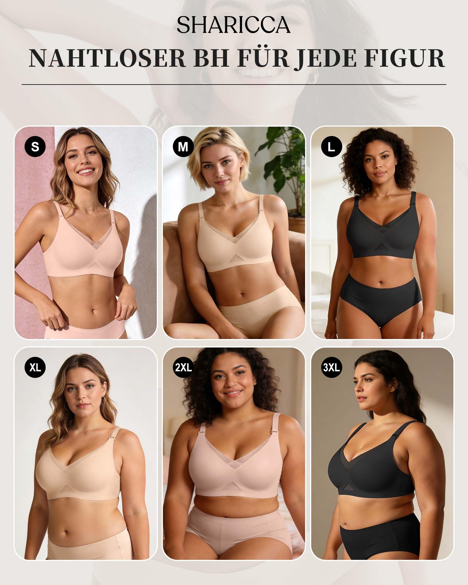 SHARICCA Damen BH ohne Bügel Push-Up Spitzen-BH Nahtloser T-Shirt BH mit Vollbügel Weicher Wireless Bralette Atmungsaktiv für Alltag Schlaf
