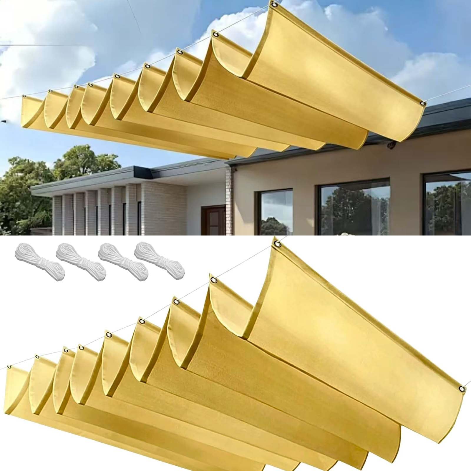 Wodoodporny Żagiel Przeciwsłoneczny 90x380cm Regulowany Na Zamówienie Żagiel Przeciwsłoneczny Do Pergoli Z Oczkami I Sznurkiem Do Ogrodu Zewnętrznego, Patio, Trawnika, Piaskowy żółty