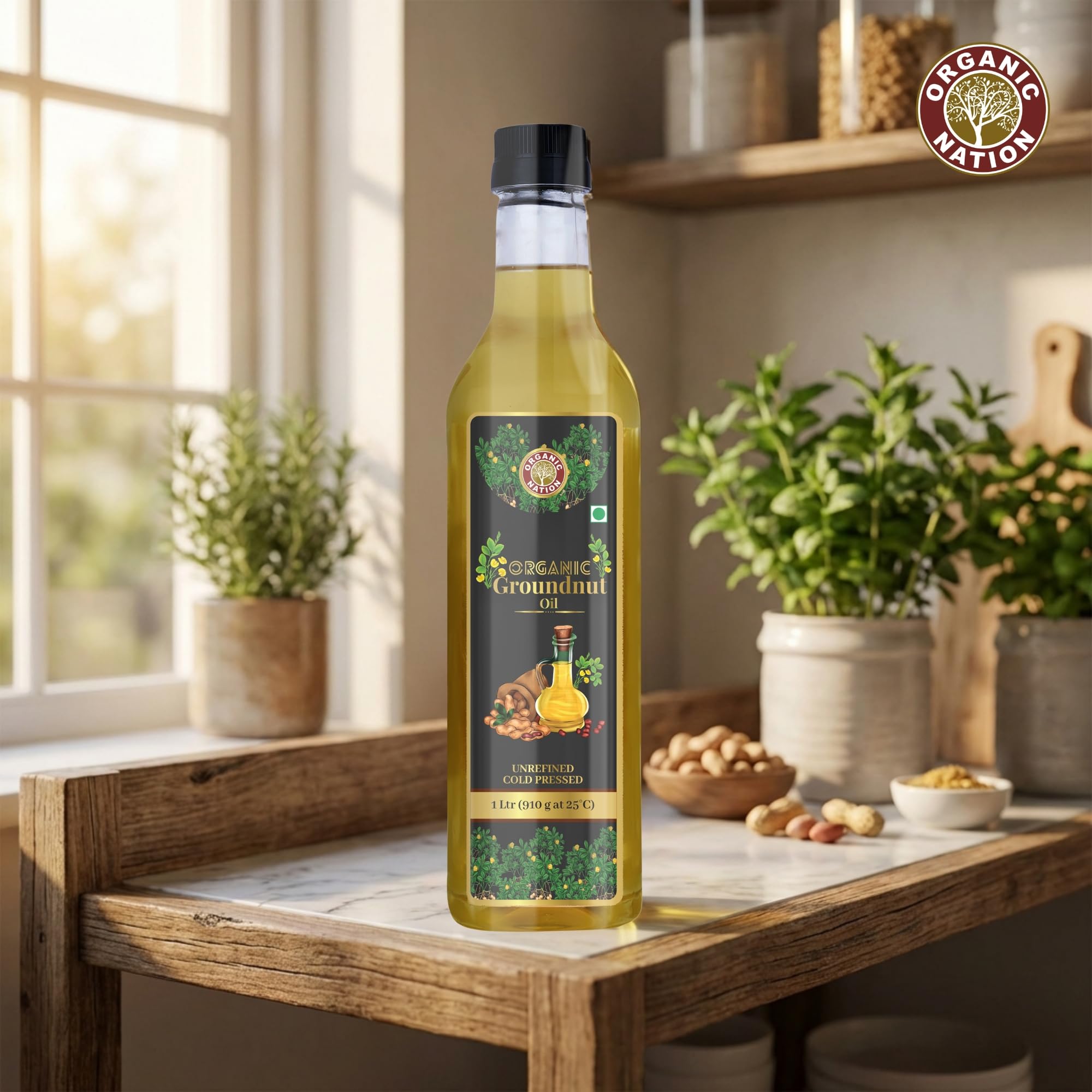 ORGANIC NATION Cold Pressed Groundnut Oil - Groundnut Oil for Healthy Cooking, Pure & Natural, No Chemicals, Natural Flavor, Cold Pressed, Ideal for Cooking, Frying & Baking, 1 Ltr 2