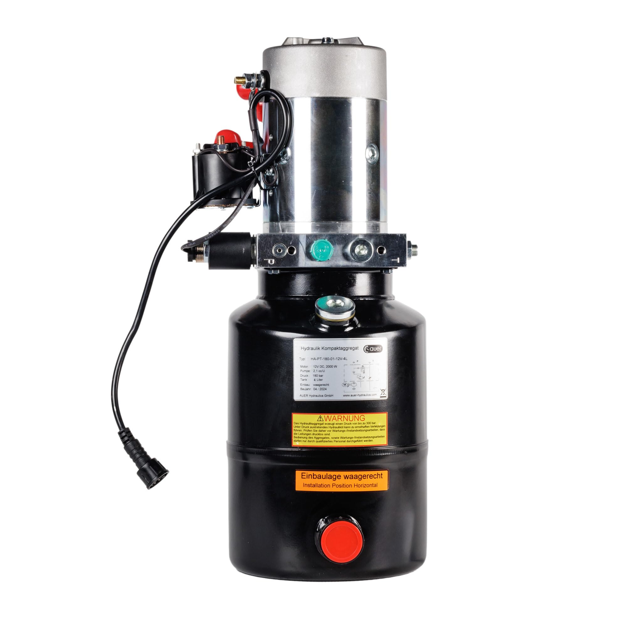 Hydraulikaggregat HYDRAFT, Hydraulikpumpe 12 V 180 bar 2000 Watt mit 4 Liter Stahtank und Kabelfernbedienung