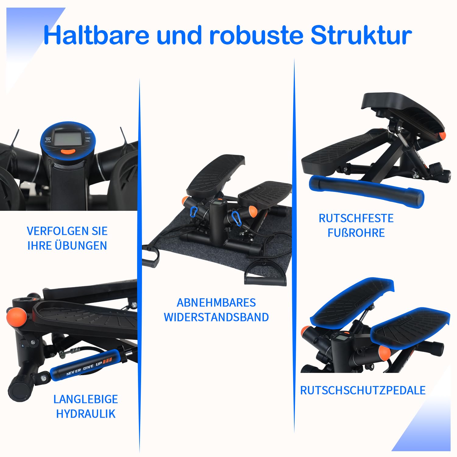 Stepper per casa, mini stepper con resistenza regolabile, con display intelligente, Stairmaster, Hometrainer Stepper 150 kg, attrezzi fitness per casa