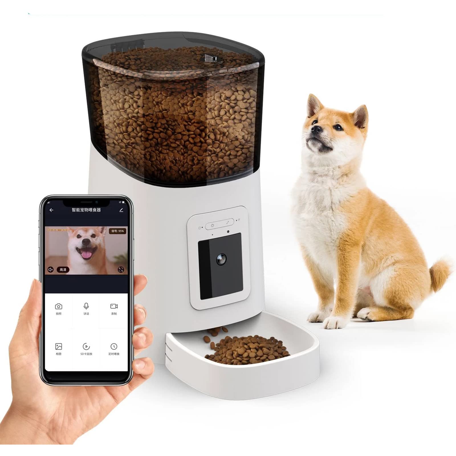 6L Automatic Wi-Fi Smart Pet Feeder for Cats and Dogs - Voice Recorder, Portion Control, App-Controlled, Scheduled Up to 15 Meals per Day
