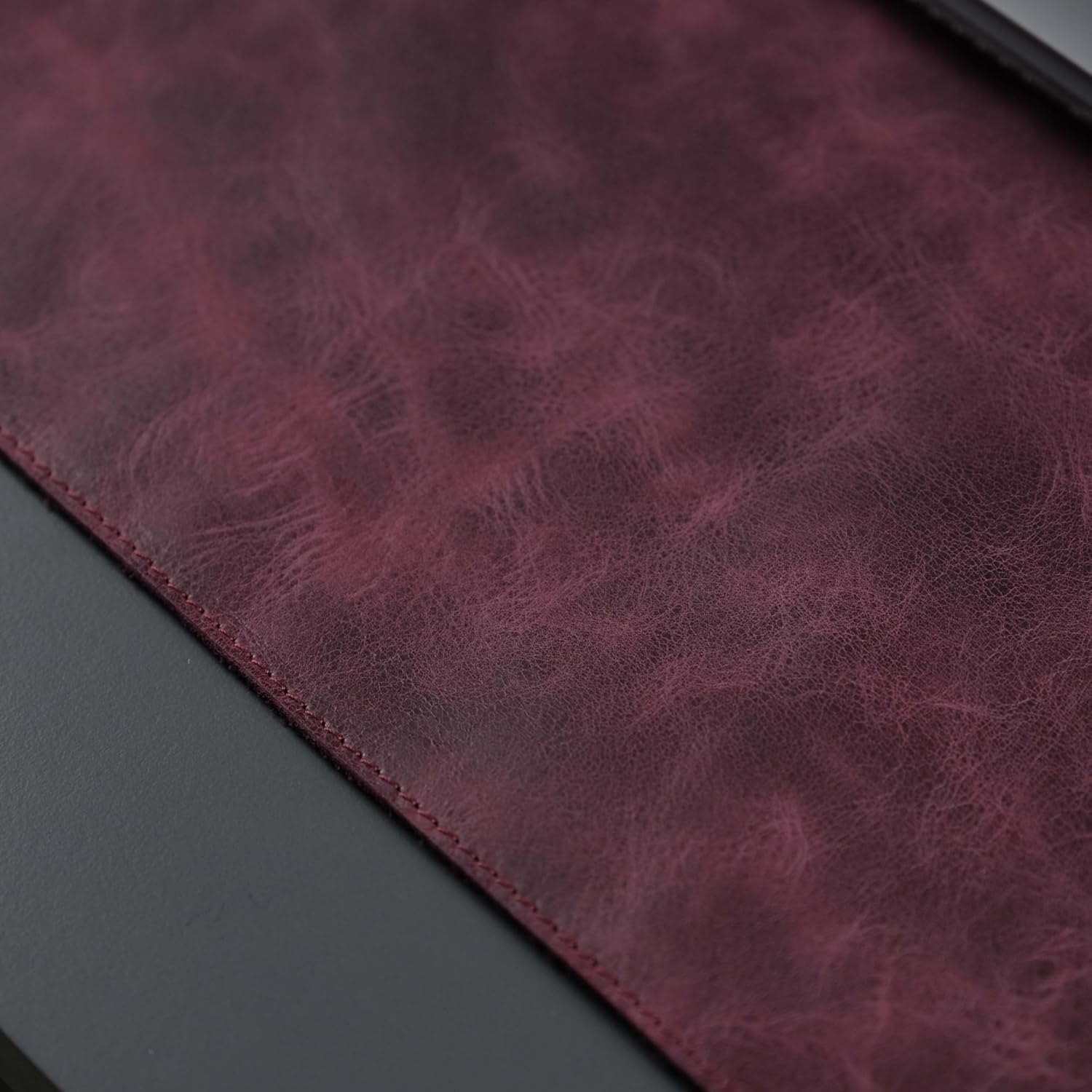 Jersey Genuine Calfskin Leather Desk Pad, Office Desk Mat with Non-Slip Bottom, Smooth Surface for Mouse & Keyboard, Desk Protector (36x19 inches) (Dark Purple)