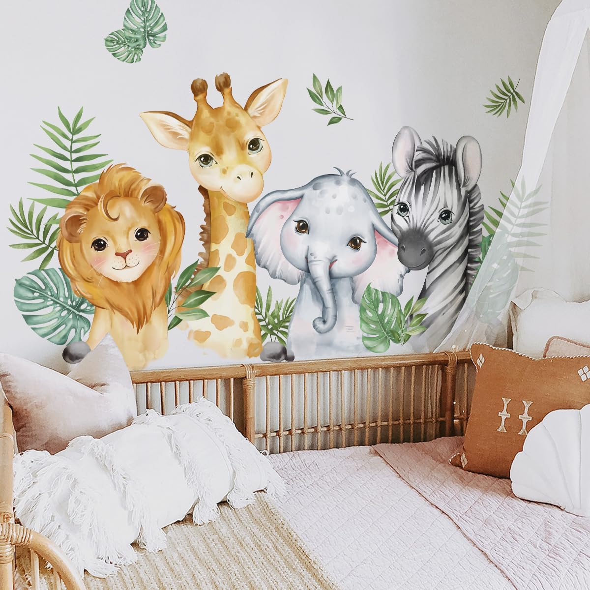 DECOWALL Adesivi Murali Animali Della Giungla, Foresta Con Scimmia, Elefante E Leoni, Vinile Removibile, Per Cameretta Bambini E Sala Giochi