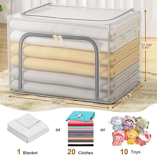 Miniatura 2 de Paquete de 3 contenedores de almacenamiento de ropa, bolsas de almacenamiento de ropa con asa duradera, organizadores plegables transparentes debajo