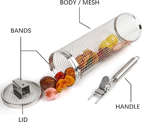 Miniatura 3 de OSVINO 2 cestas de parrilla de acero inoxidable con ruedas para parrilla, parrilla de malla para acampar, 11.8 pulgadas, cestas portátiles para