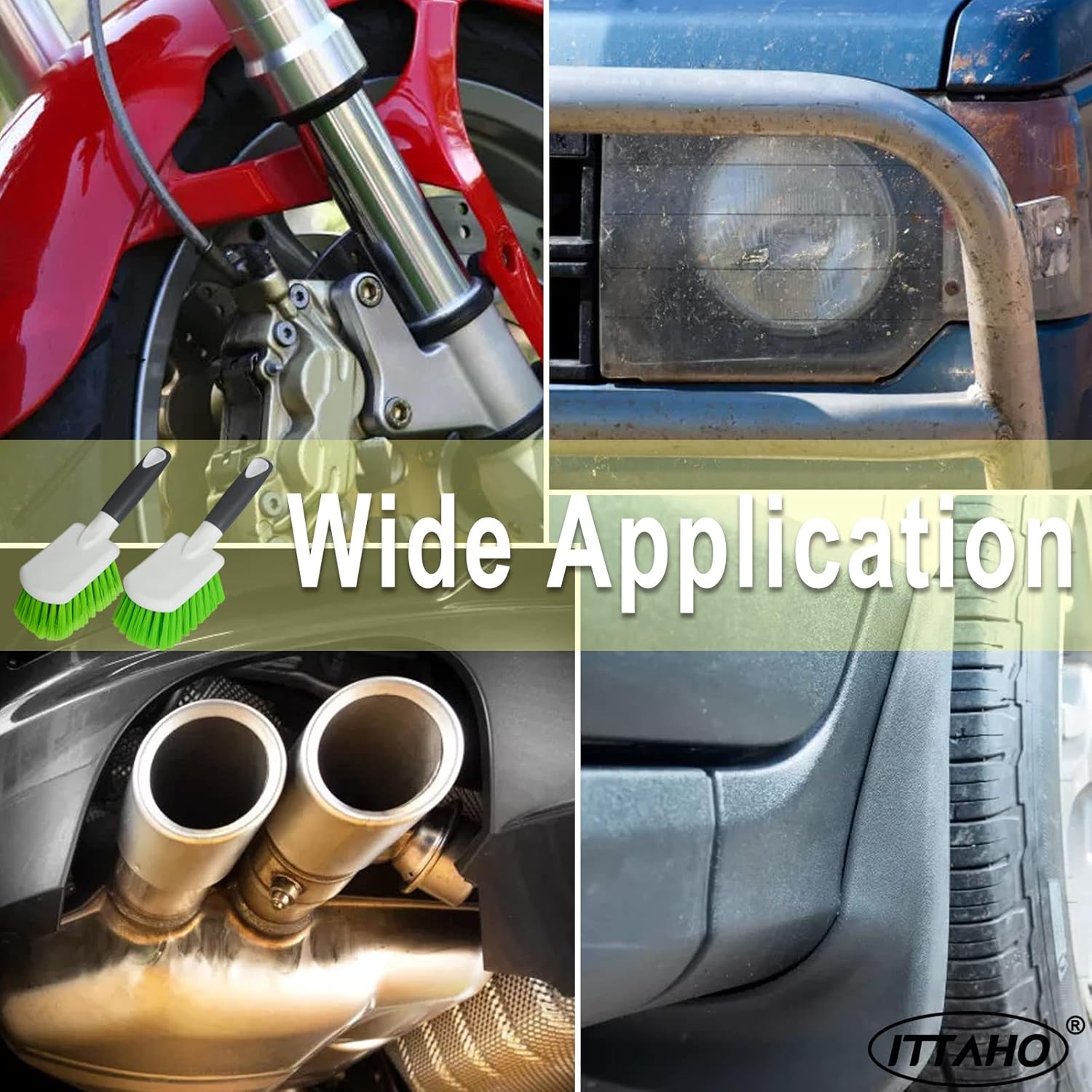 ITTAHO 2 Pack Car Wash Brush, Tire Brush for Cleaning Tires, Soft & Stiff Bristle Wheel Cleaner, Car Cleaning Supplies for Wheels, Rims, Carpet, Truck, SUV, Moto, RV, Motorcycle 7 ITTAHO 2 Pack Car Wash Brush, Tire Brush for Cleaning Tires, Soft & Stiff Bristle Wheel Cleaner, Car Cleaning Supplies for Wheels, Rims, Carpet, Truck, SUV, Moto, RV, Motorcycle