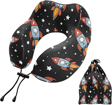 Travel Pillow Spaceship Cartoon Character Memory Foam Neck Pillow Head Support Cozy Soft Pillow Perfect for Sleeping Rest, Airplane Car and Home Use