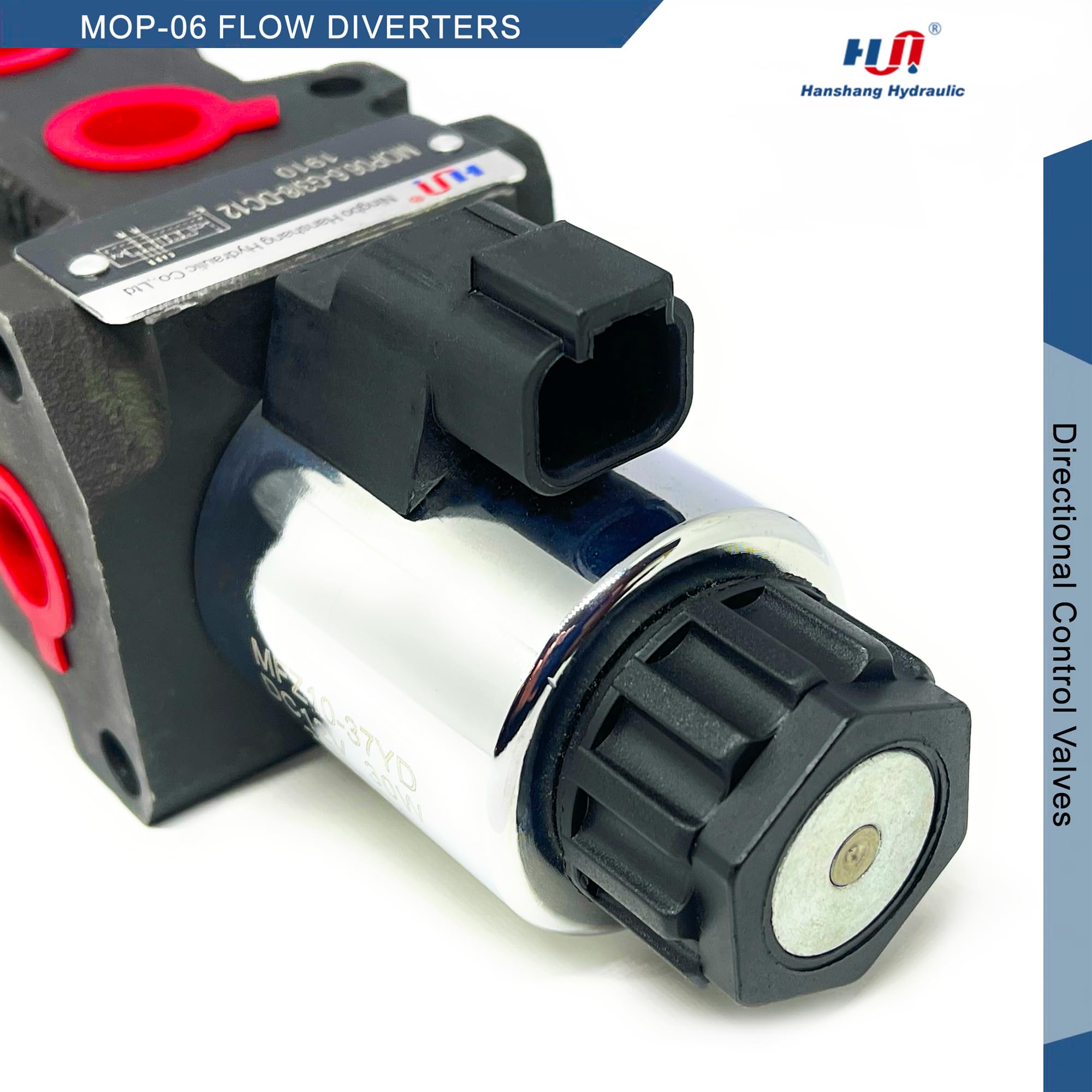 Hydraulic Solenoid Flow Diverter Valve - 6-Port 2-Position, 50 LPM, 25 MPa, Stackable, G 3/8 Ports, 12V DC