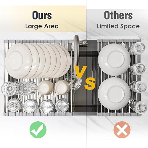 Miniatura 6 de Tomorotec Escurridor de platos enrollable de 21" x 15.5" sobre el fregadero, cubierta para fregadero, accesorio gadget para fregadero de cocina,