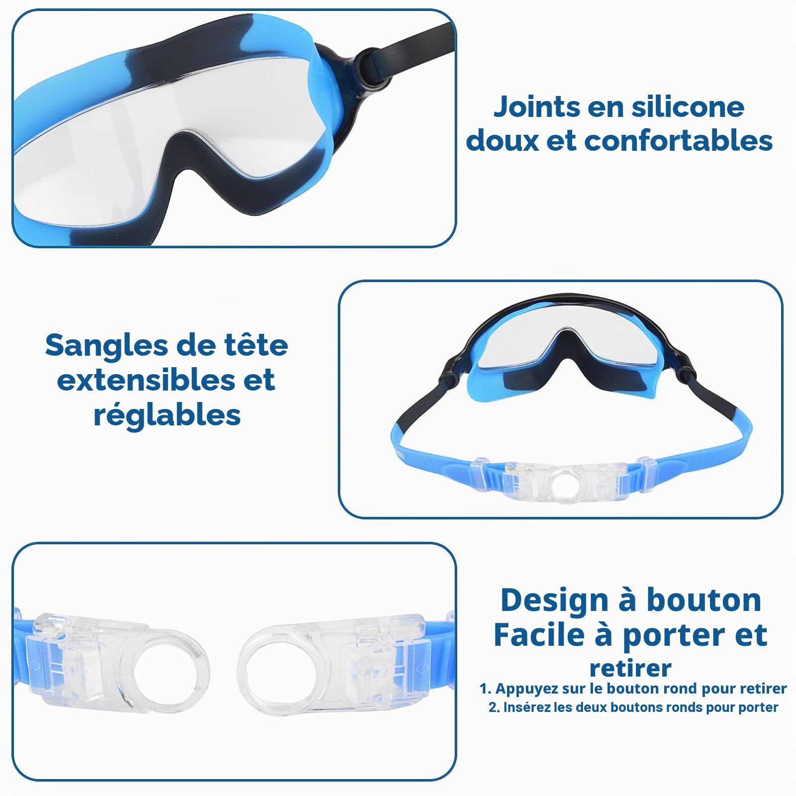 Moseem Lot de 2 paires de lunettes de natation pour enfants et adolescents de 3 à 15 ans, anti-buée, anti-UV, large vision, imperméables