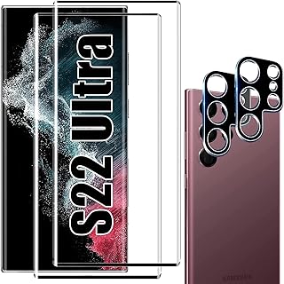 [2+2 Pack] Knomix Galaxy S22 Ultra Screen Protector, 9H Hardness Tempered Glass, Support Fingerprint Unlock, 3D Curved, HD Clarity, Anti-Scratch for Samsung S22 Ultra Glass Screen Protector