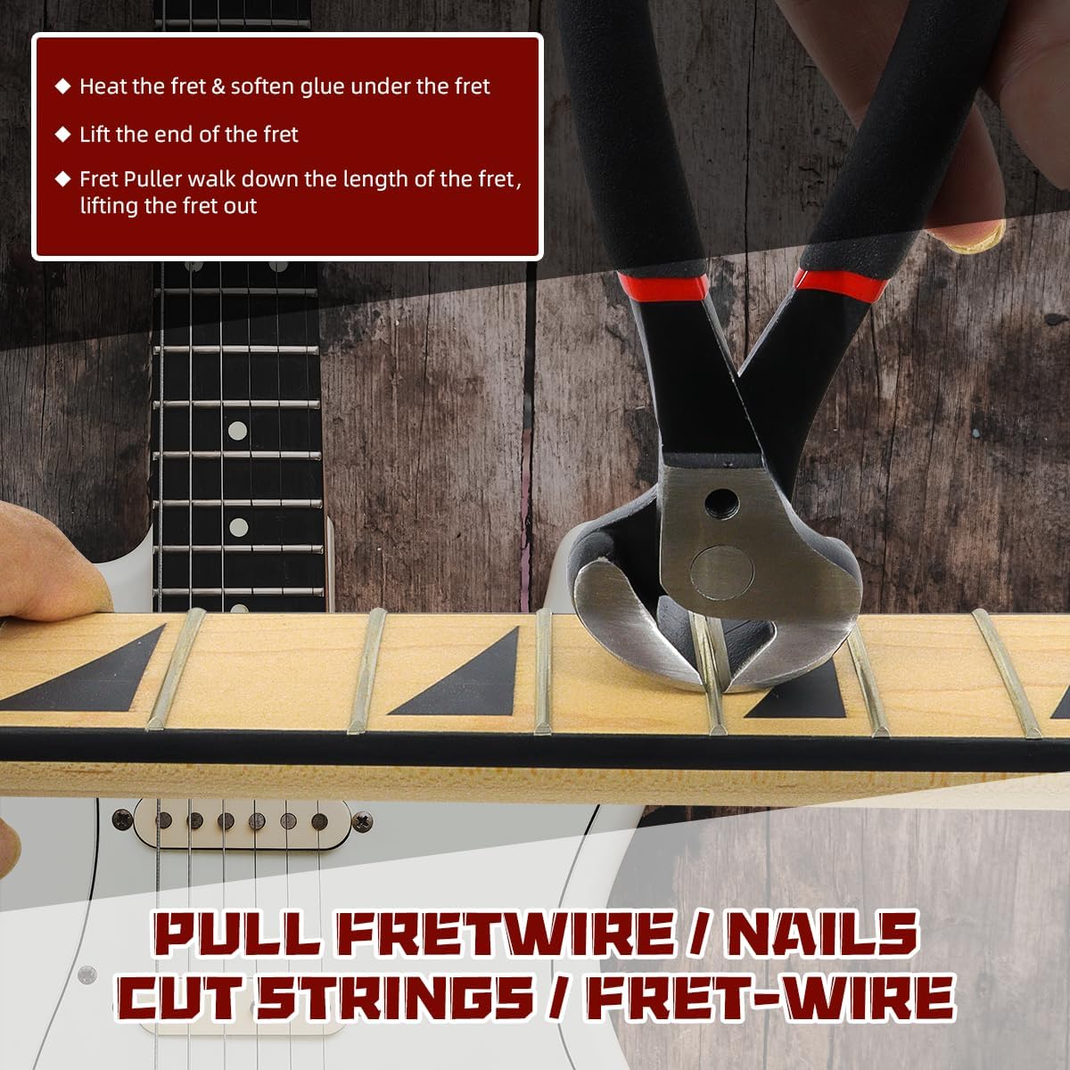 Guitar Fret Puller/Fret Cutter – Precision Flush Cut for Guitar Fretwork | Hardened Steel for Clean Cuts with Less Filing Bass Fret Wire Nipper Puller Plier String Cutter Luthier Tool