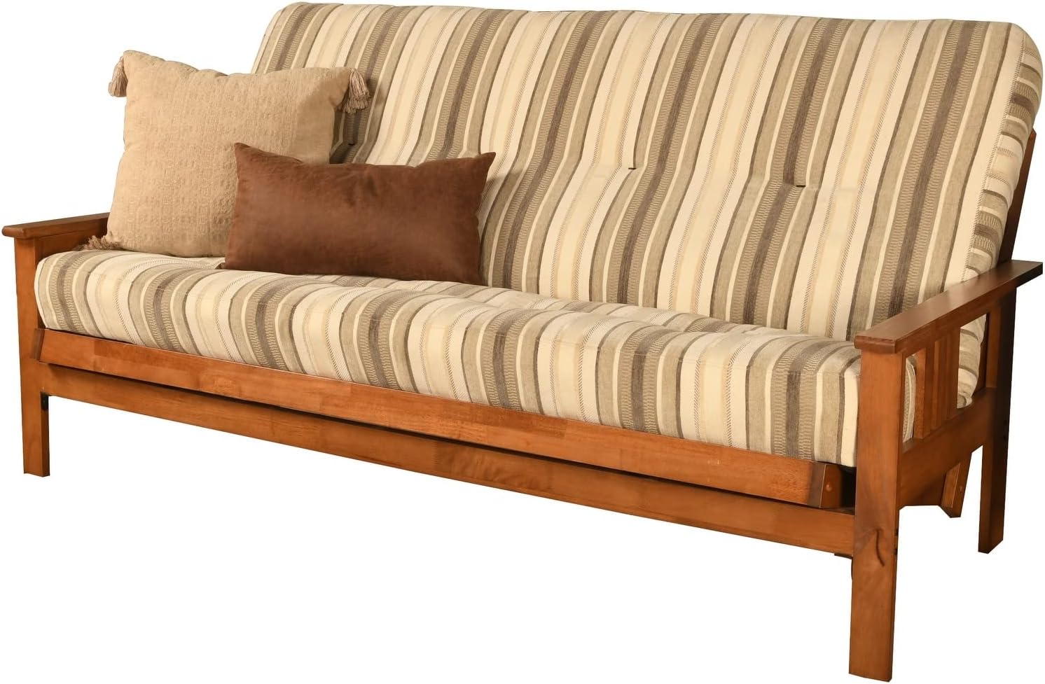 Storage Futon in Finish with Gray Mattress Grey Rustic Traditional Pattern Polyester Wood Multi-Position Tufted