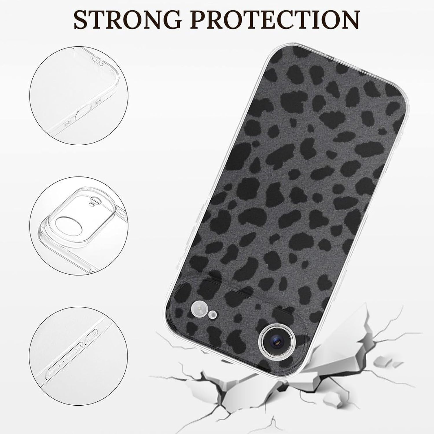 Clear Phone Case for iPhone 17 Air Case, Black Leopard Pattern Prints Shockproof TPU Cell Cover with Wireless Charging, Anti-Yellowing, Transparent image 2