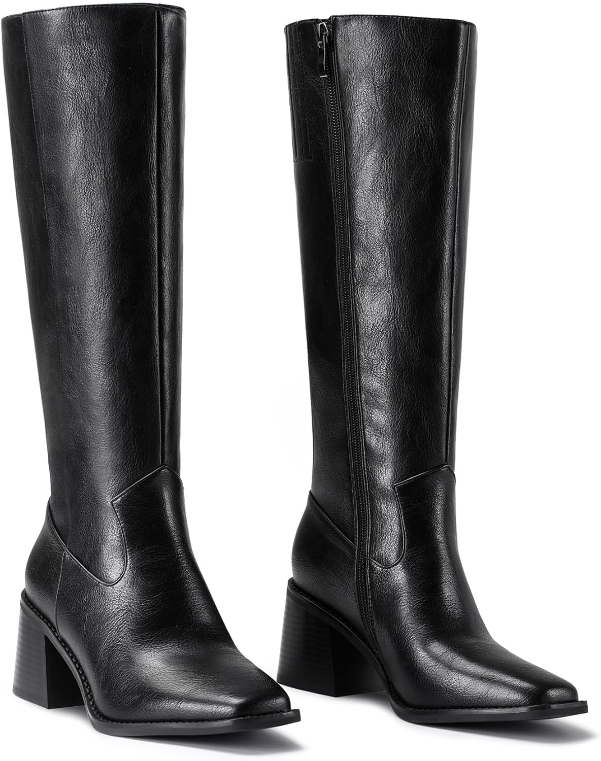 Knee High Boots for Women, Squared Toe Chunky Heel Tall Boots