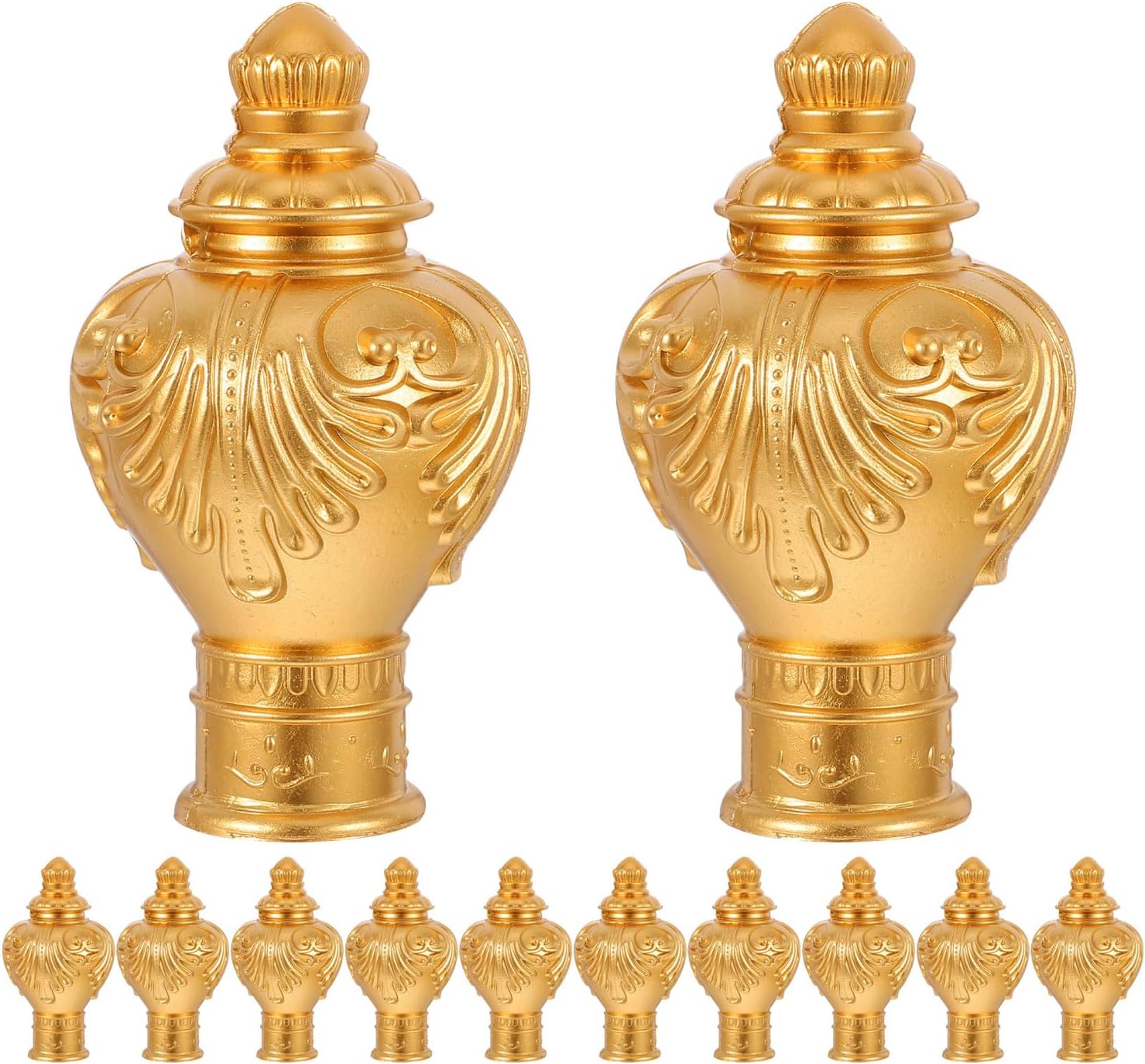 LOGOFUN 12pcs Gold Plastic Curtain Rod Finials Retro End Caps for 26-28mm Diameter Roman Pole Home Office Decor
