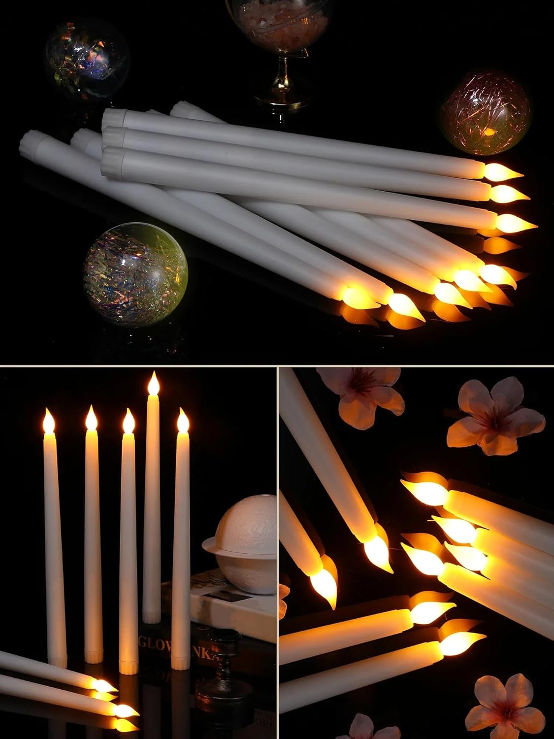 Treela 24 Pcs Flameless Taper Candles Battery Operated Bulk Fake Candles Light LED Candle Sticks Flickering Tapered for Easter Wedding Anniversary Decoration(Basic,11 Inch,White)