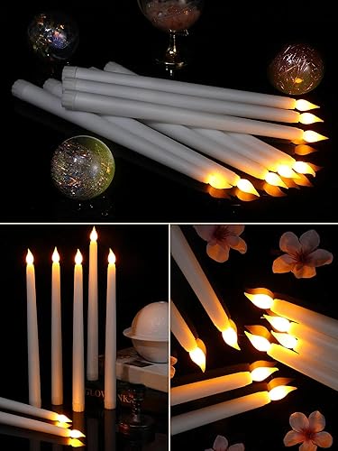 Miniatura 4 de 24 velas cónicas sin llama, luces LED de cera sintética, velas LED a pilas, velas parpadeantes para cumpleaños, Navidad, boda, fiesta (blanco,