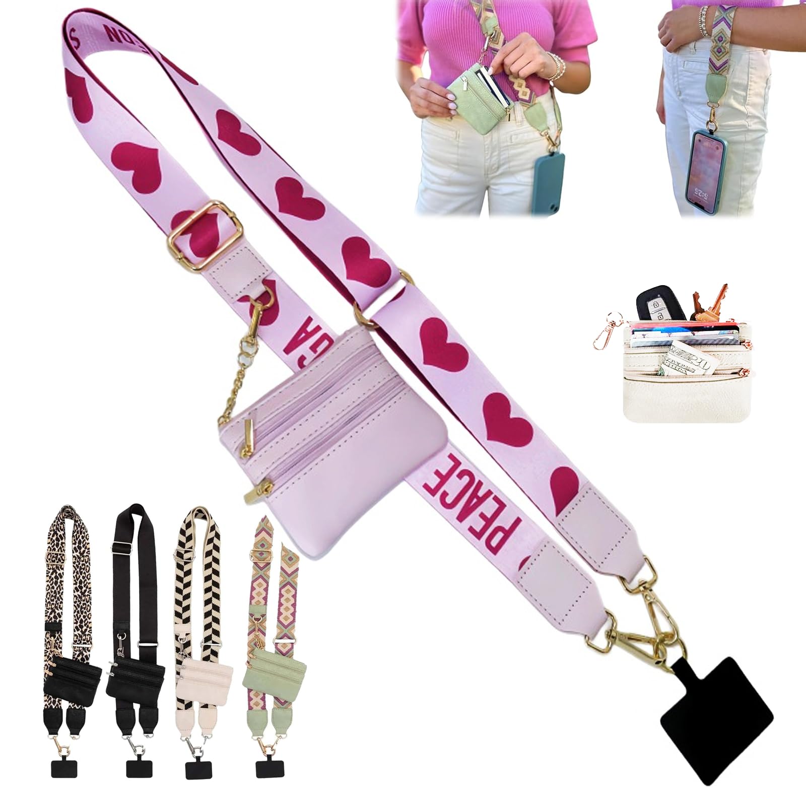 Rugwun Clip and Go Strap for Phone with Wallet Crossbody,Phone Strap with Zippered Pouch,Phone Strap Crossbody Travel Bag