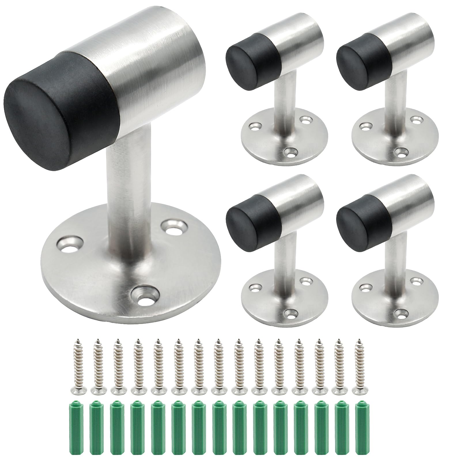 3 Inch Heavy Duty Floor Stop, Zinc Alloy Floor Mount Door Stopper with Rubber Bumper & Mounting Screws (Brushed Nickel, 5PCS)